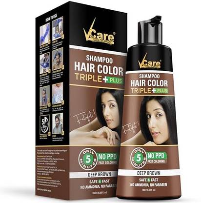Vcare Shampoo Hair Colour for Men & Women | Only 5 Minute Hair Coloring Kit - 180ml , Brown