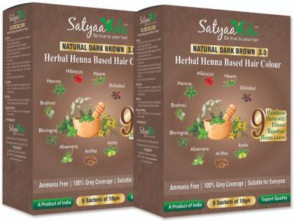 SatyaaVeda Herbal Henna Based Ammonia Free Hair Colour with 9 Ayurvedic Herbs 120 g , Dark Brown