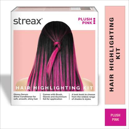 Streax Hair Colour Highlight Kit , Hair Colour for Women, DIY Application , Plush Pink
