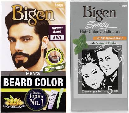 Bigen Men’s Beard B101 & Hair Color Conditioner 881 , Natural Black