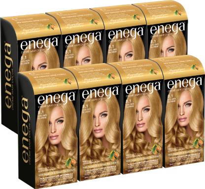 enega Creme Hair Color 150ML Long Lasting, No Ammonia Dye (Pack-8) , Golden Blonde