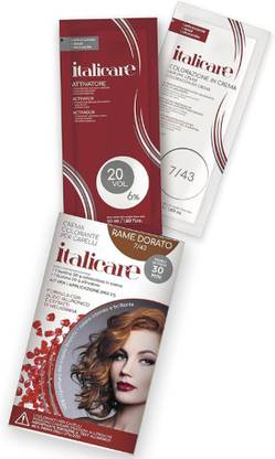 Italicare Oxydant Permanent Hair Color Cream & Activator Pomegranate Intense Hair Colour , 7/43 Golden Copper