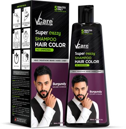 Vcare Super Eazzy Shampoo Burgundy Hair Color for Men & Women | No Ammonia & Paraben , Burgundy 180 ml