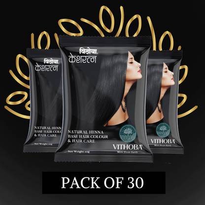 Vithoba Keshratna 100% Pure Natural Henna Base Hair Color 300 g | Pack of 30 , Black