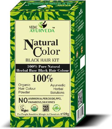 VEDICAYURVEDA Natural Color Black Hair Kit 100% Pure Natural Herbal Base Black Hair Color , Black