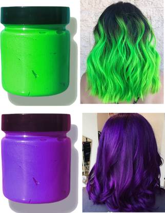 CATERINACHIARA Combo PURPLE & GREEN wax washable instant hair color Cream Hair Wax , PURPLE, GREEN