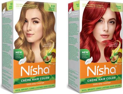 Nisha Pack Honey Blonde & Flame Red (60gm + 90ml + 18ml Conditioner) , 7.3 Honey Blonde + Flame Red