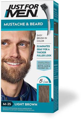 JUST FOR MEN Mustache and Beard Easy Brush In Color Eliminates Gray for a Thicker Fuller Look , M 25 Light Brown