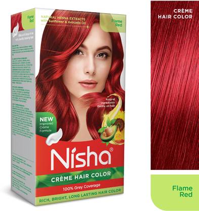 Nisha Creme Hair Colors For Women & Men 100% Grey Coverage Long Lasting Hair Colour , FLAME RED