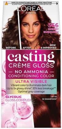 L'Oréal Paris Casting Creme Gloss With Glycolic Gloss Complex , 566 Cherry Burgundy