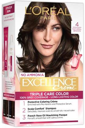 L'Oréal Paris Excellence Creme Hair Colour |upto 100% Grey Coverage | 4 , Natural Brown