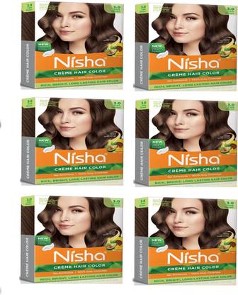 Nisha Permanent Rich Creme Hair Colour For Women and Men 40 gm Each BOX (Pack OF 6) , Dark Brown
