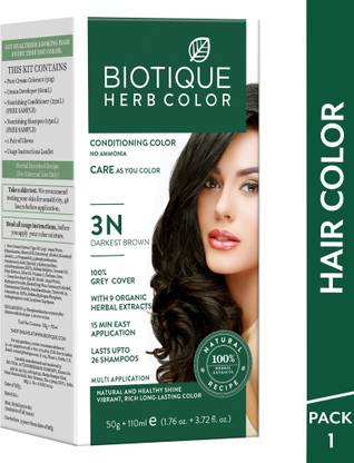 BIOTIQUE Herbcolor Conditioning | 100% Grey Coverage in 15 Minutes | 3N Hair Colour , Darkest Brown