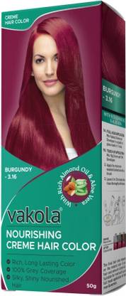 Vakola nourishing long lasting grey coverage cream hair color 50g+50ml (Pack of 1) , Burgundy