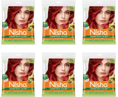 Nisha creme Permanent hair color with sunflower avocado oil & henna extracts 100% grey coverage ultra-soft deep shine (20 GM + 20 ML) , FLAME RED