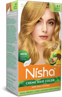 Nisha Creme Hair Color Rich Bright Long-Lasting Natural Henna Extract , GOLDEN BLONDE 8.1