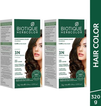 BIOTIQUE Herbcolor Conditioning | 100% Grey Coverage in 15 Minutes | 3N Hair Colour , Darkest Brown