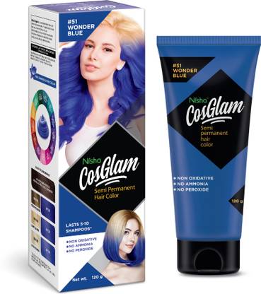 Nisha Cosglam Semi Permanent Hair Color, #51 Wonder Blue , 51 Wonder Blue