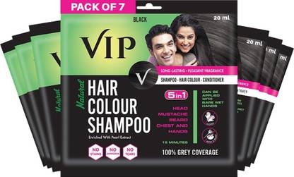 VIP Hair Colour Shampoo 20 ml (pack of 7) for Men and Women, Instant Hair Colour , Black