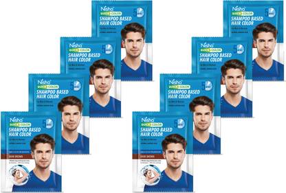 Nisha 5 min Quick Shampoo Hair Color For Women and Men 20 ml Each Pouch (Pack OF 8) , Dark Brown