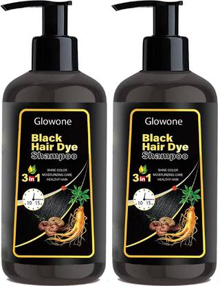 Glowone 3 in 1 Black Hair Dye Shampoo for Women And Men 100% Coverage Shampoo Dye , BLACK