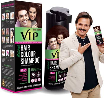 VIP Dark Brown Hair Colour Shampoo,180ml|Long lasting Hair color|100% Grey Coverage , Dark Brown