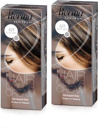 Berina Professional Hair Color Cream with Developer | A21 - Light Grey Pack of 2 , Light Grey