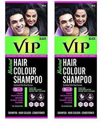 VIP NATURAL HAIR COLOUR SHAMPOO 2 x 180 ML Packs , Black