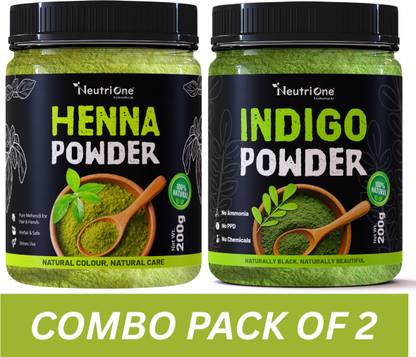 NeutriOne Natural Dye for Black Hair| 100% Pure Henna Leaves Powder & Indigo Leaves Powder , Black Hair Combo Pack