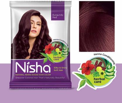 Nisha Natural Henna Based Semi Permanent hair color 15 gm each Sachet Burgundy Red (Pack of 10) , Burgundy Red