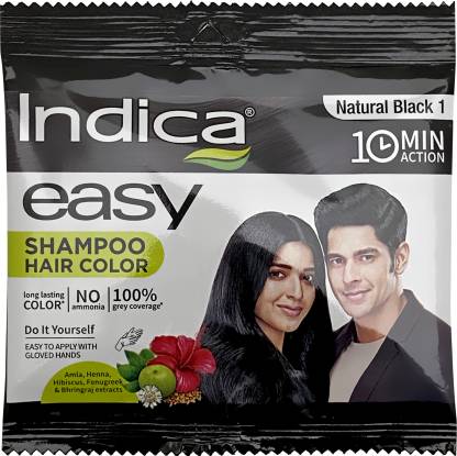Indica Easy Do-It-Yourself 10 Minutes Hair Color Shampoo (Natural Black) , Natural Black 1