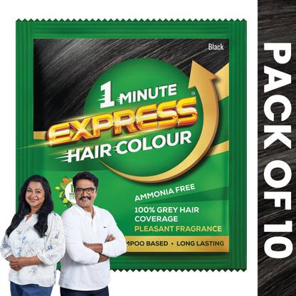 1minute express Shampoo Based Hair Color for Men and Women 20ml(Pack of 10) , Black