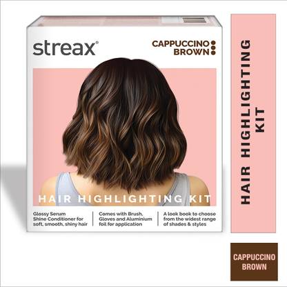Streax Hair Colour Highlight Kit , Hair Colour for Women, DIY Application , Cappuccino Brown