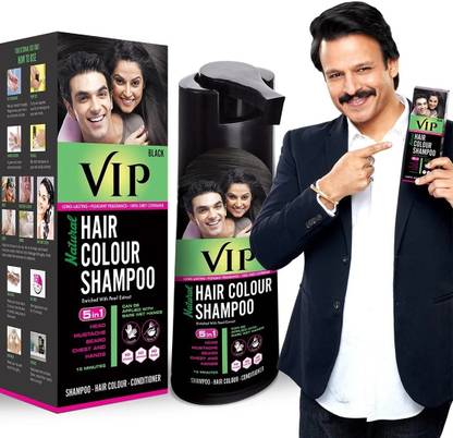 VIP Permanent Hair Colour Shampoo for Men and Women | Natural and Instant Colouring , Black