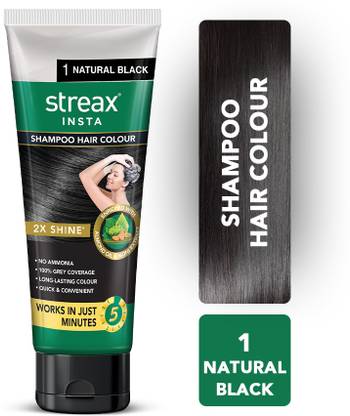 Streax Shampoo Hair Colour - Natural Easy DIY- Squeeze Pack Natura , Natural Black