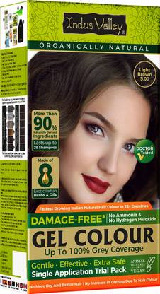 Indus Valley Damage Free Gel Hair Colour Light Brown 100% Grey Coverage Hair Color Trial Pack , Light Brown