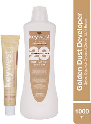 Keywest Professional Hair Color Developer 20 Volume 1000ml + Hair Color Tube 80gm , Light Brown