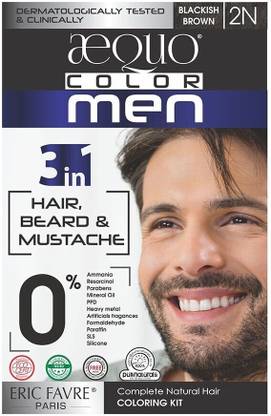 aequo Organic Men 2N Blackish Brown Hair Colour-170ml- Derma Certified , Blackish Brown