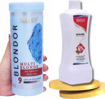 Skatch Professionals 400GM BLONDOR & 6% DEVELOPER 500ML HAIRDYE,BLEACHING,RICH RESULTS , lightness or darkness