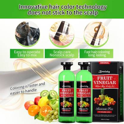 BEUTISKY Fruit Vinegar Ammonia Free 10 Minutes Hair Dye Grey Coverage Hair Color Gel , Black