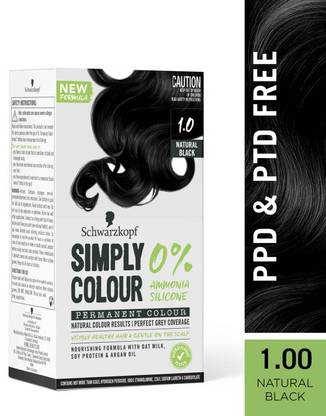 Schwarzkopf Simply Colour Permanent Hair Colour For 100% Grey Coverage - 1.00 Natural Black , Natural black