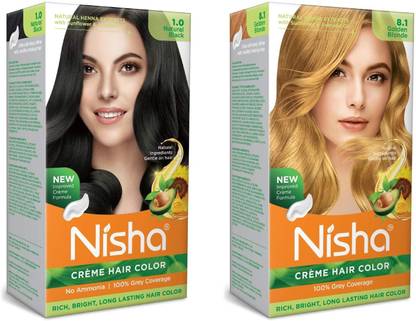 Nisha Creme Hair Color Combo Set Natural Black And 8.1 Golden Blonde , 8.1 Golden Blonde