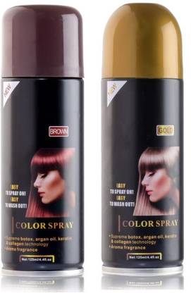 MYEONG Original Professional Temporary Hair Color Spray Combo , Brown, Golden