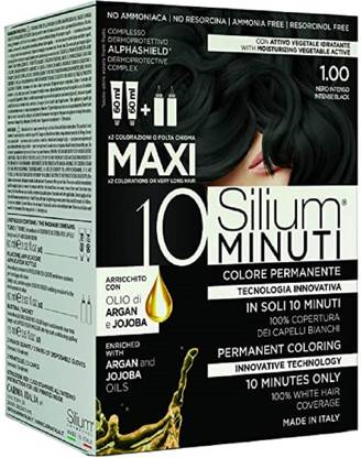Silium 10 Minutes Maxi Permanent Natural Hair Colour (Intense Black 1.00) , Intense Black
