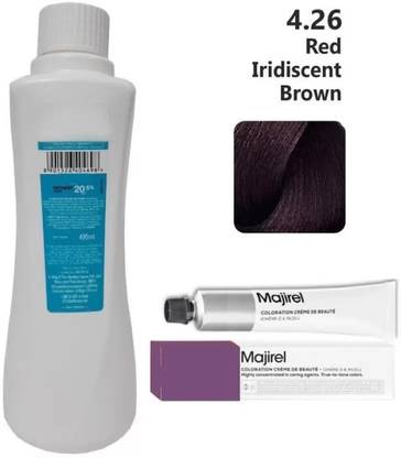 Natural World MAJIREL Hair Color No. 4.26 Red Iridescent Brown - 49.5Gm + Developer - 495Ml , Red Iridescent Brown