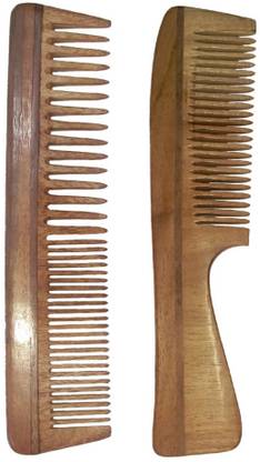 Ginni Marketing Combo of 2 Neem Wood Combs (regular handle-7.5" and regular detangler-7.5" )
