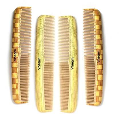vneom Wooden Print Two End Plastic Hair Comb-7inch(Pack of 4)for Hair Styling&Dressing