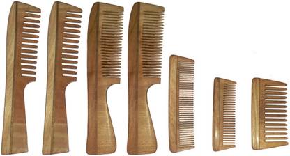 Ginni Marketing Combo of 7 Neem Wood Combs (regular and detangler handle+ 4 inches, 5 inches and baby detangler)