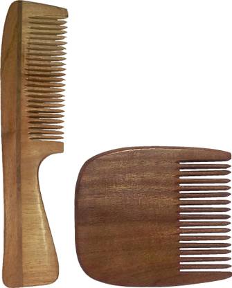 Ginni Marketing Combo of 2 Neem Wood Combs (regular handle-7.5" and regular beard-3.75" )
