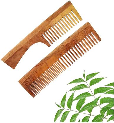 hinik neem wood comb 2 pcs combo pack of unisex dual teeth kanghee and handle comb